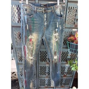 Switch Remarkable Mens Slim Taper Distressed Paint Splatter Jeans Blue 36x34